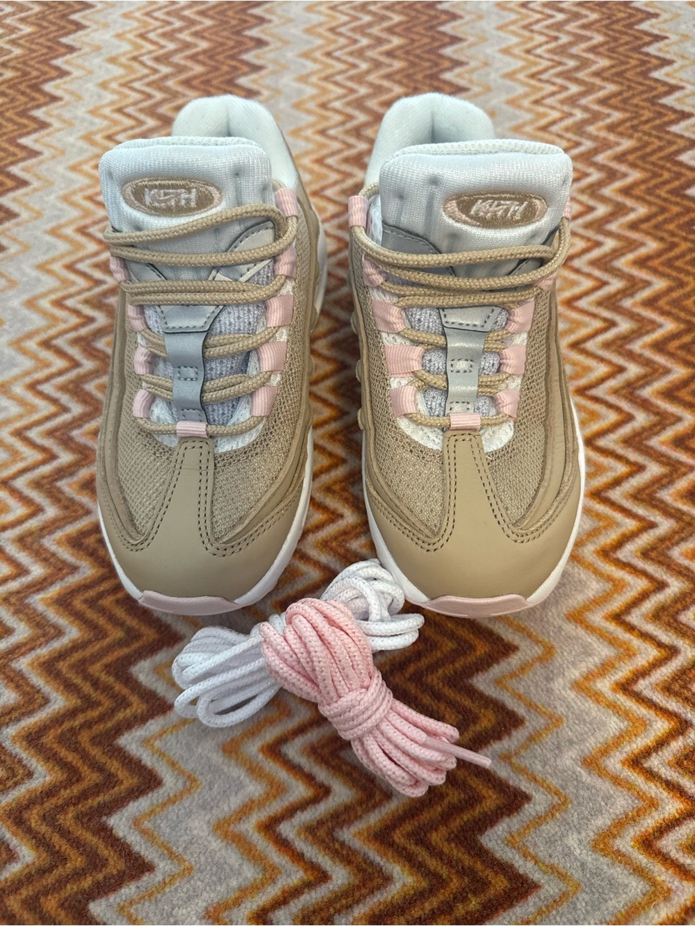Kids Beige and Pink kith Nikes Airmax Fashion Sneakers